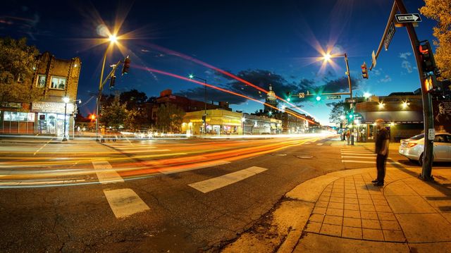 Denver city streets and light trails