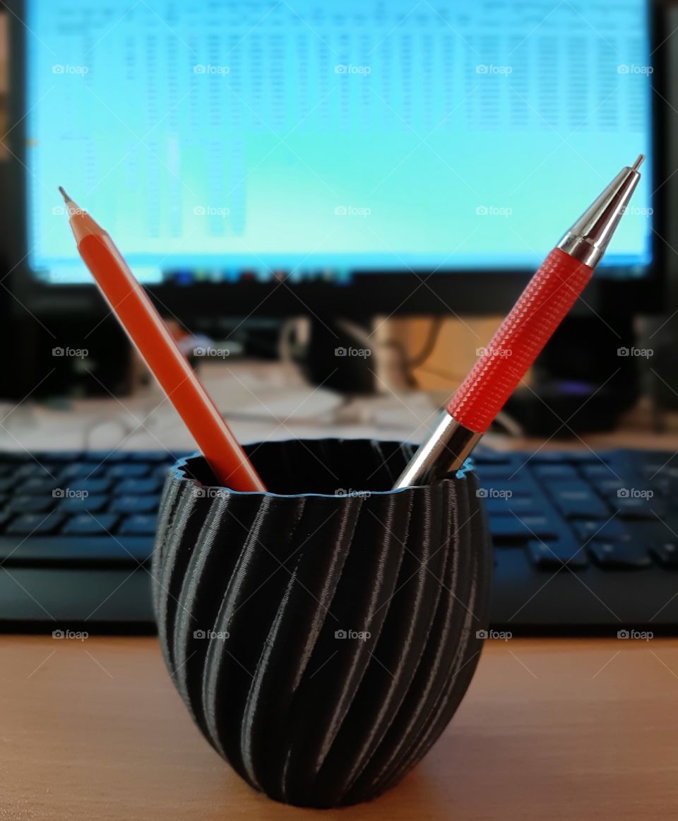 Delicate structure of pen stand in office environment