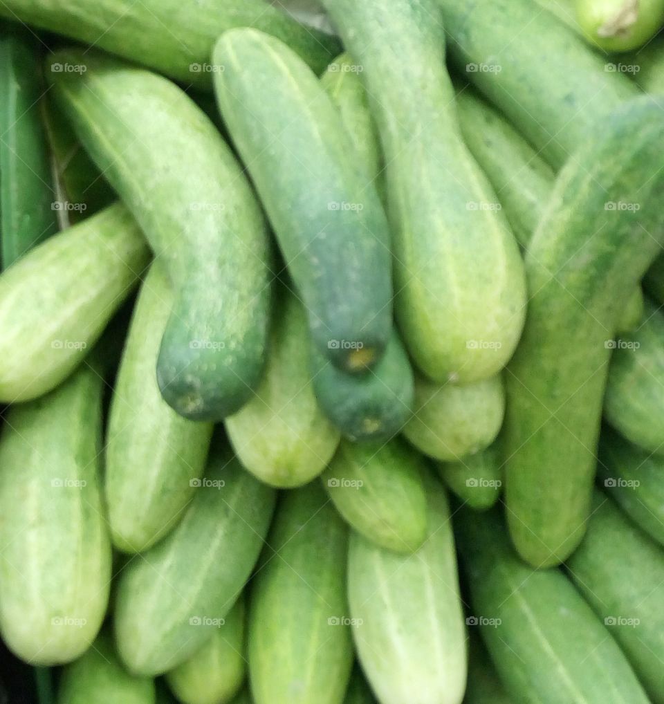 Many cucumbers are sold together.