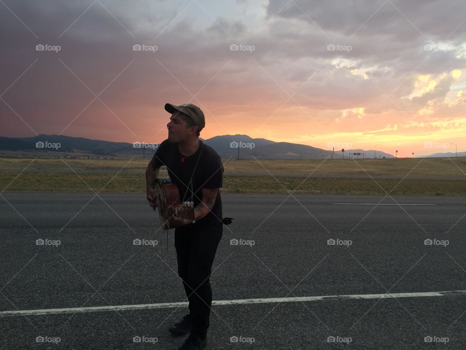 Landscape, People, Sunset, Road, Desert