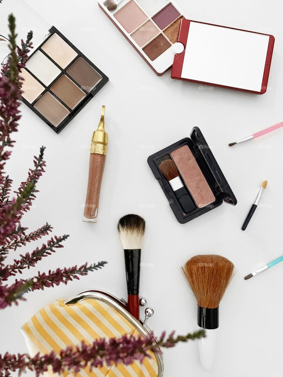 Makeup products flat lay 