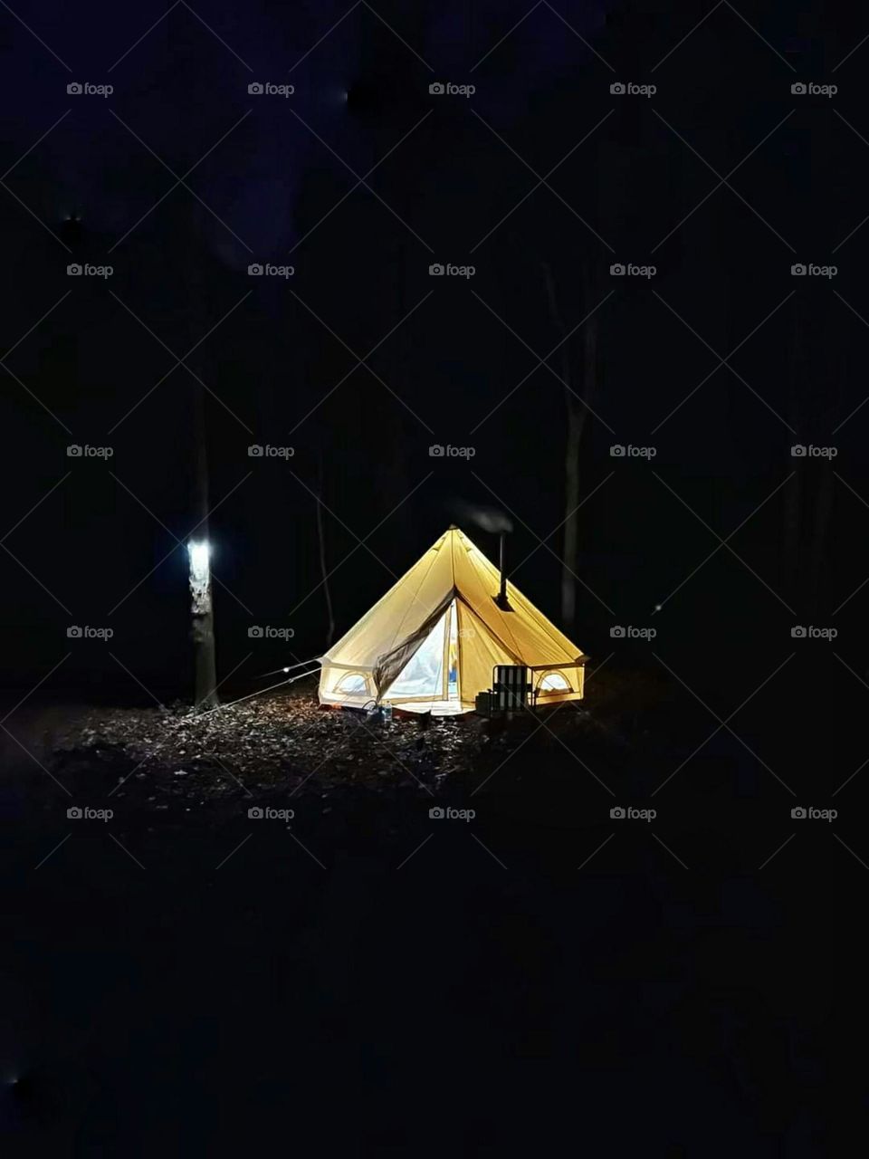 A trip in the woods, a tent for the night in nature