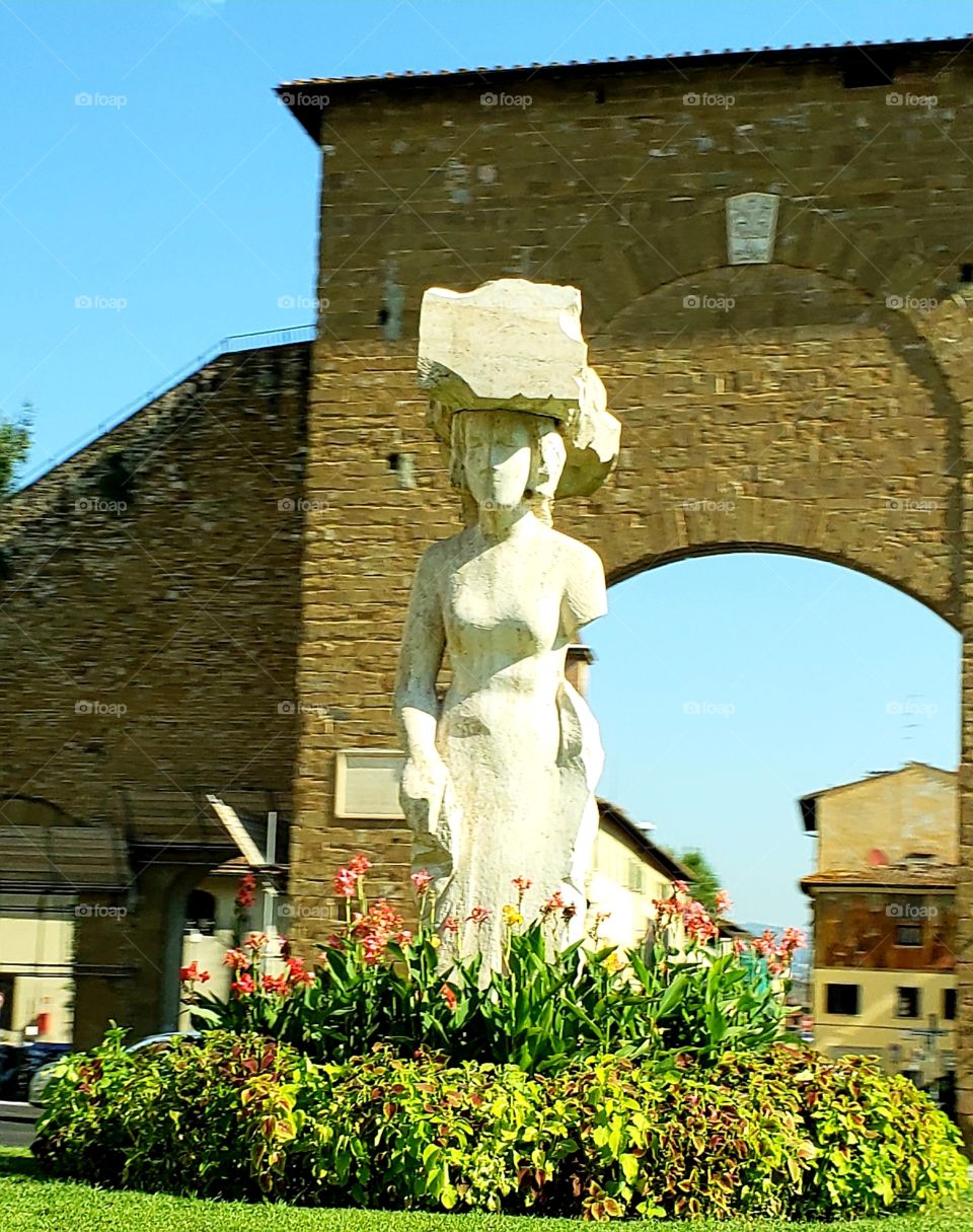 Dietro Front Statue in front of Porta Romana Gate Florence Italy Marble Statue