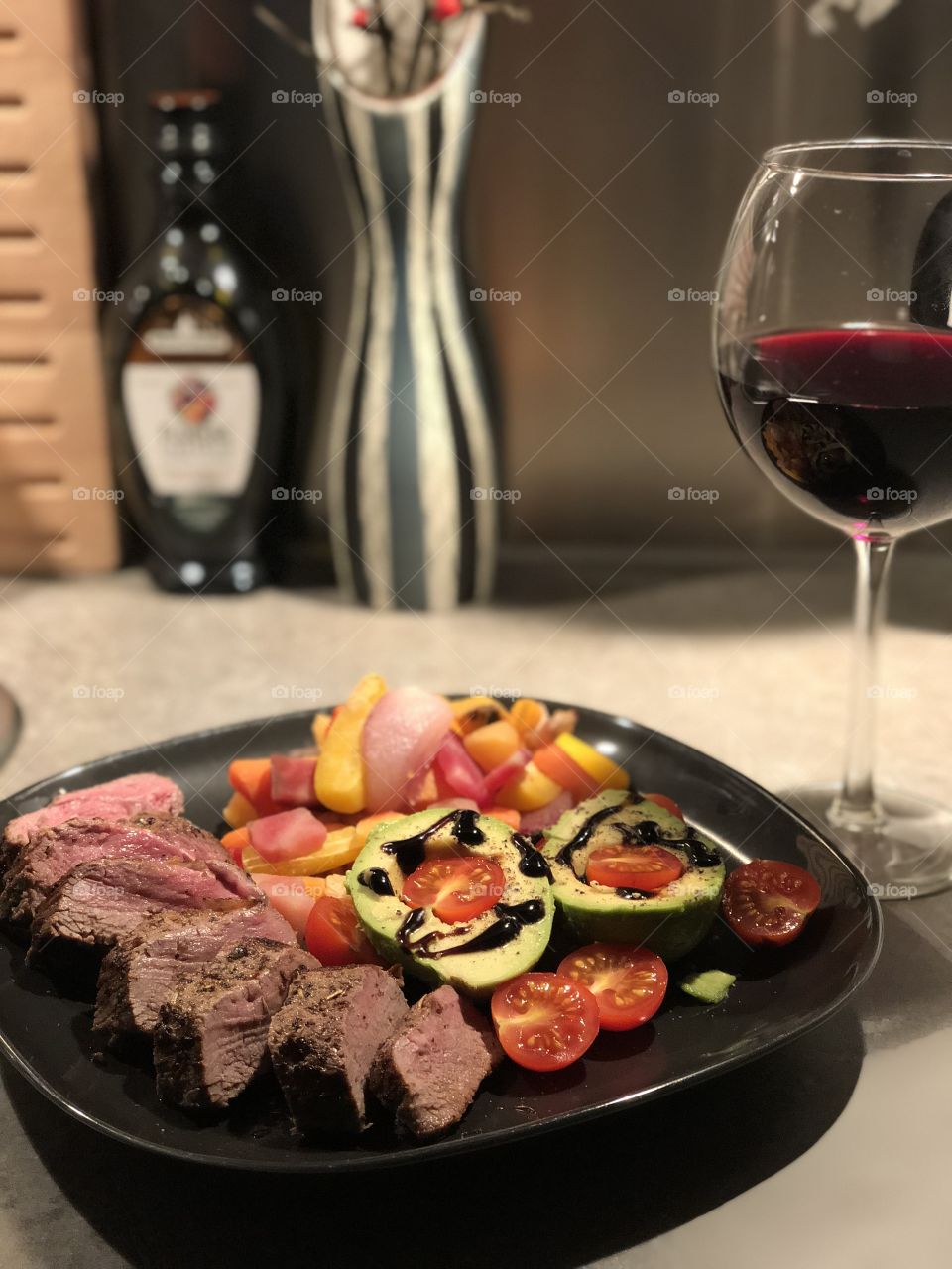 Amazing lamb loin cooked with sousvide, served with some roasted vegetables and avocado