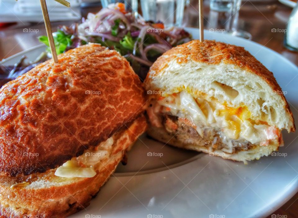 Pulled Pork Sandwich On Focaccia Bread
