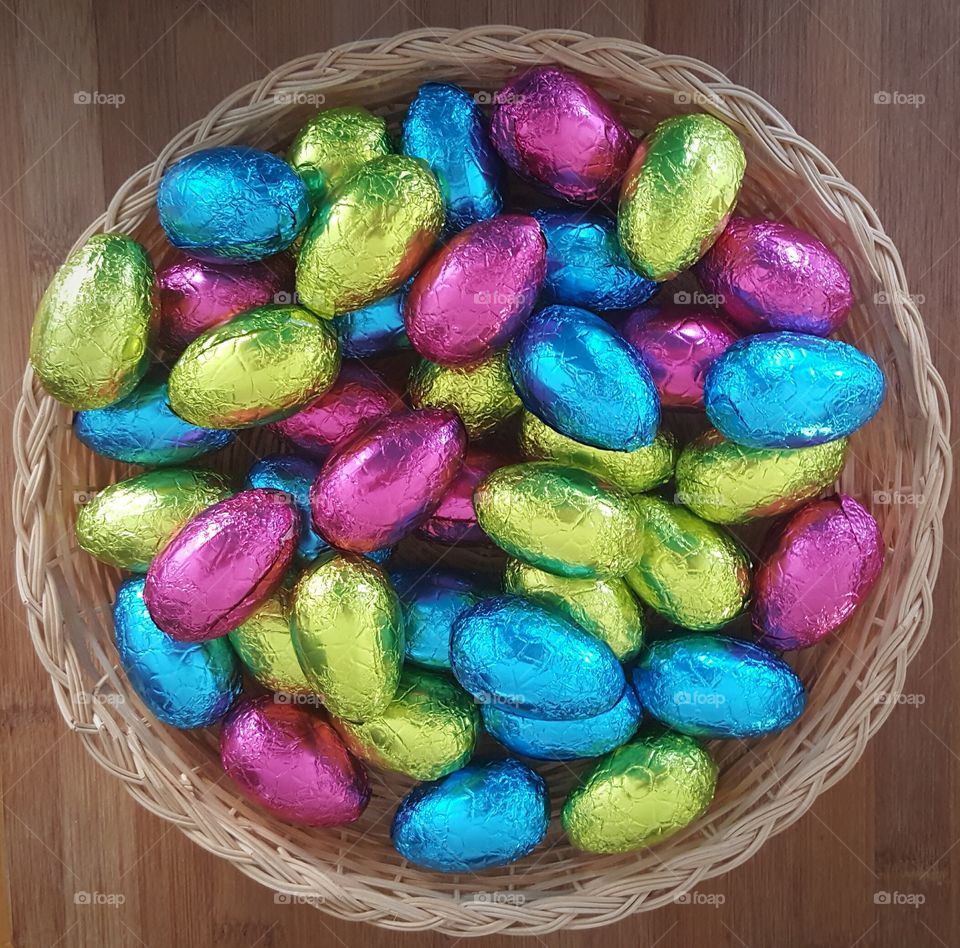 Easter Eggs in cane basket