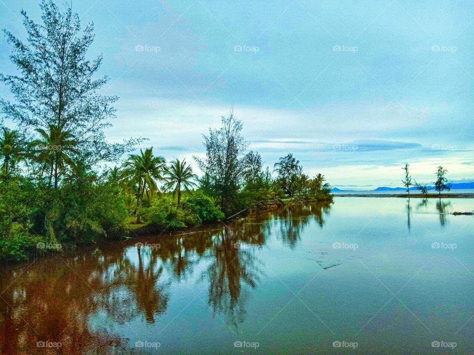 The atmosphere of the natural panorama of the west coast of North Sumatra, Indonesia in the afternoon