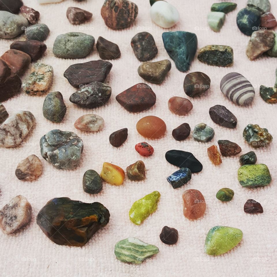 Beautiful Beach Rocks. A Few Of Our Treasures Found On The Beach