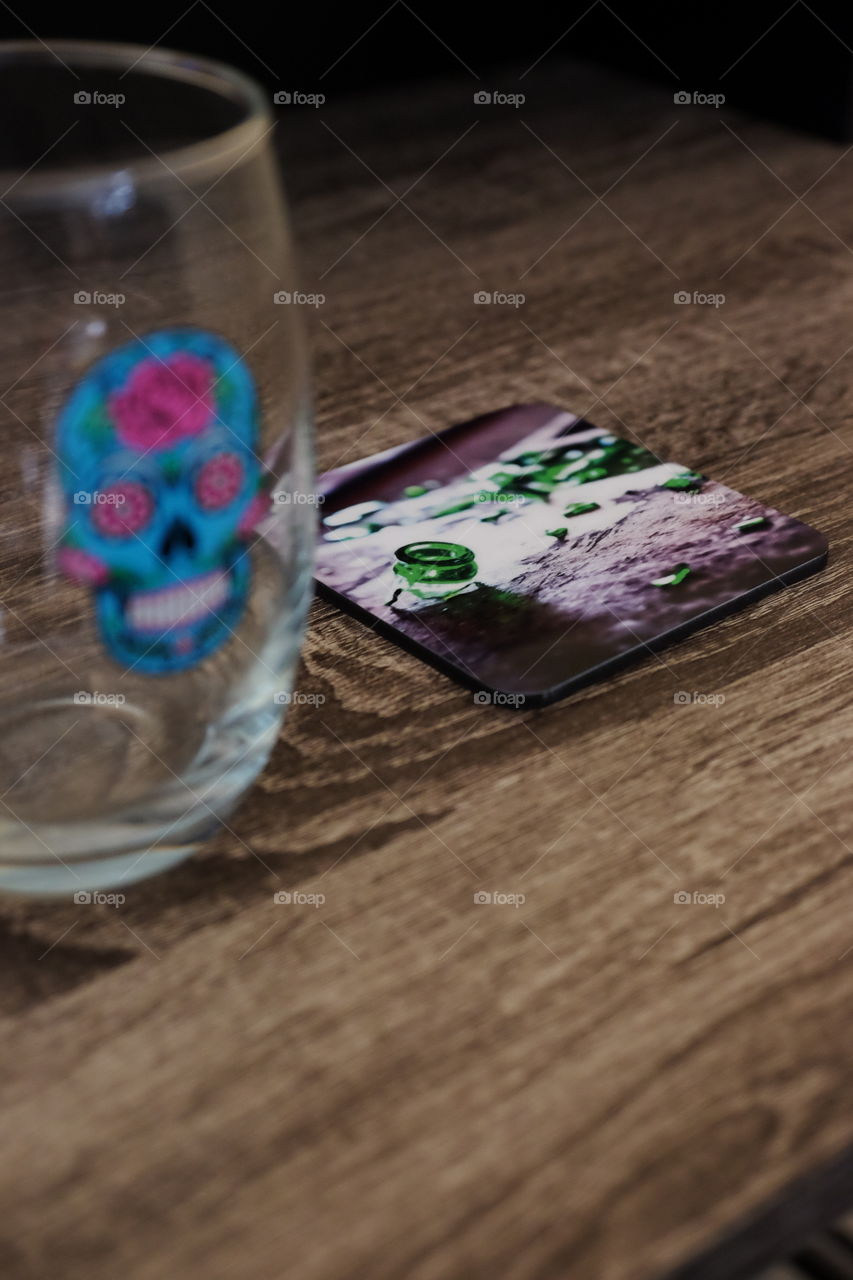 Day Of The Dead Glass With Broken Beer Bottle Coaster 