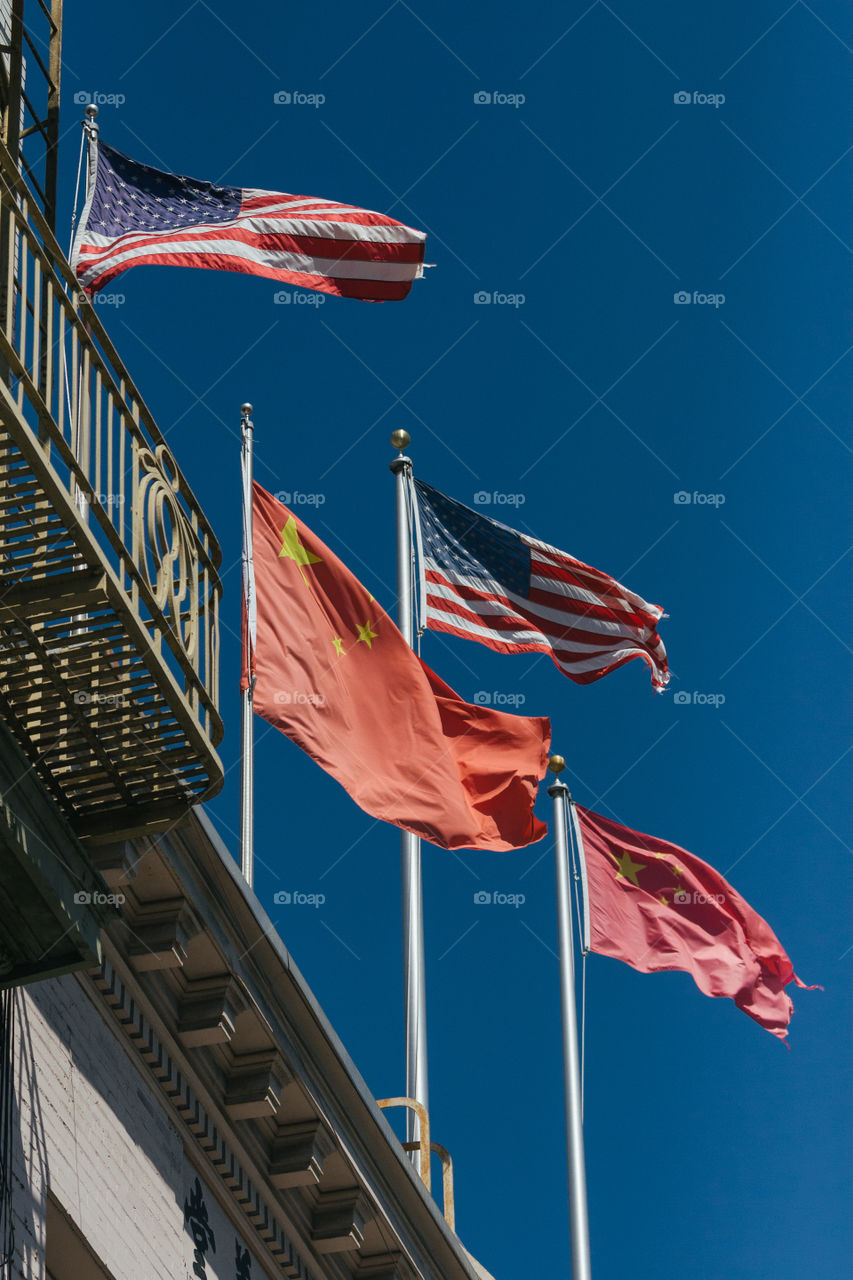 Chinese and American flags