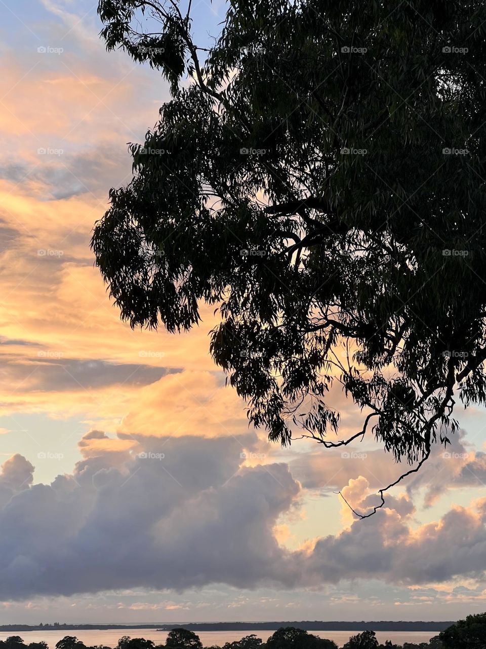 Clouds at sunrise over the ocean and the lake