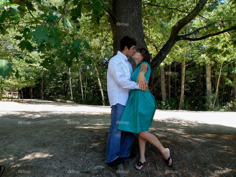 Engaged . In the forest 