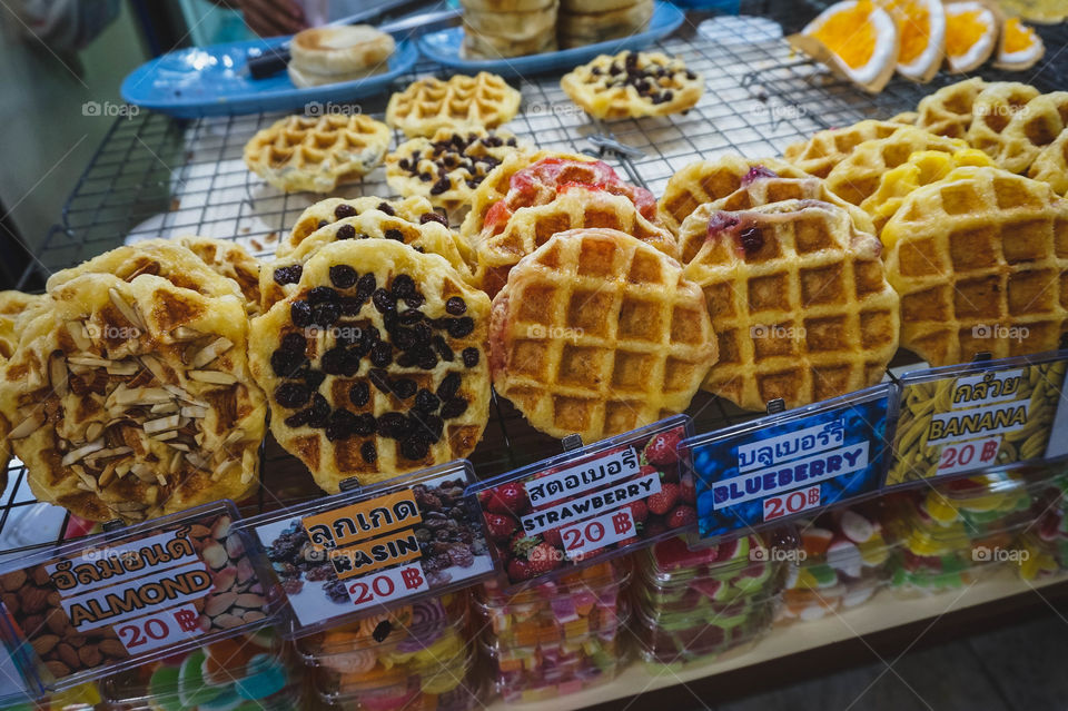 Assorted waffles at a shopping center in Bangkok, Thailand