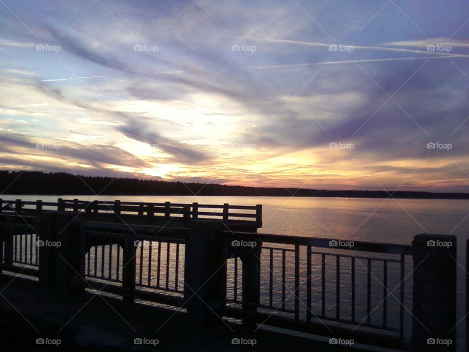 Evening glow. View from the lake bridge 