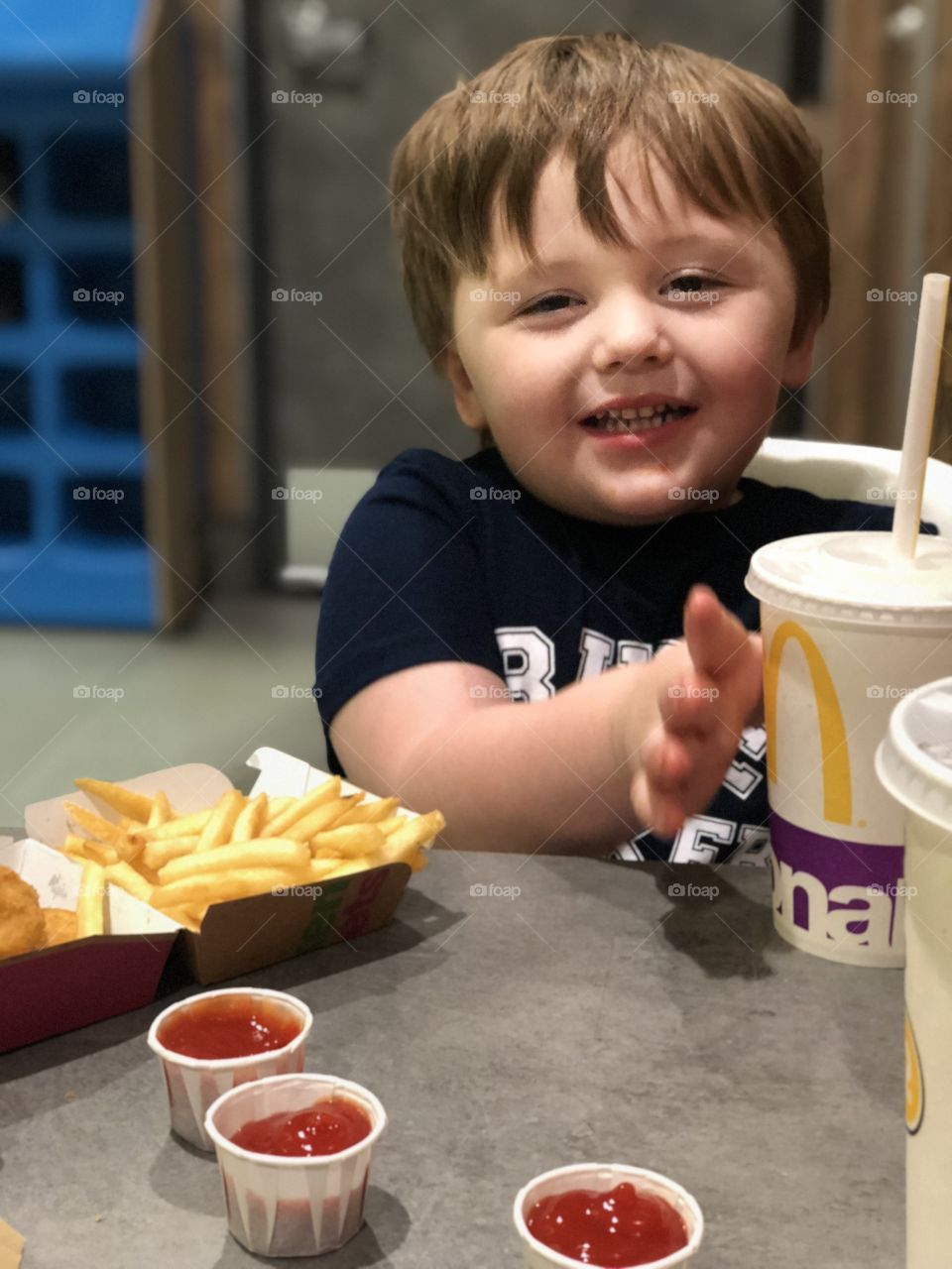 Mcdonalds meal time with the happiest little boy. 