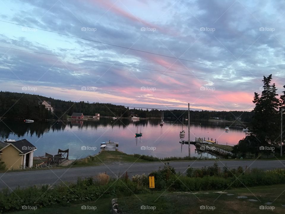 French Village Harbour in Nova Scotia at sunset