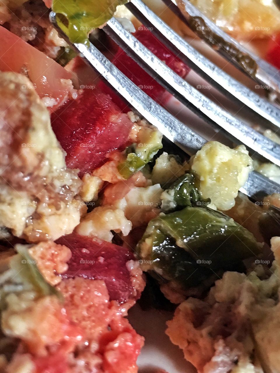 Quiche remnants with beets and fork