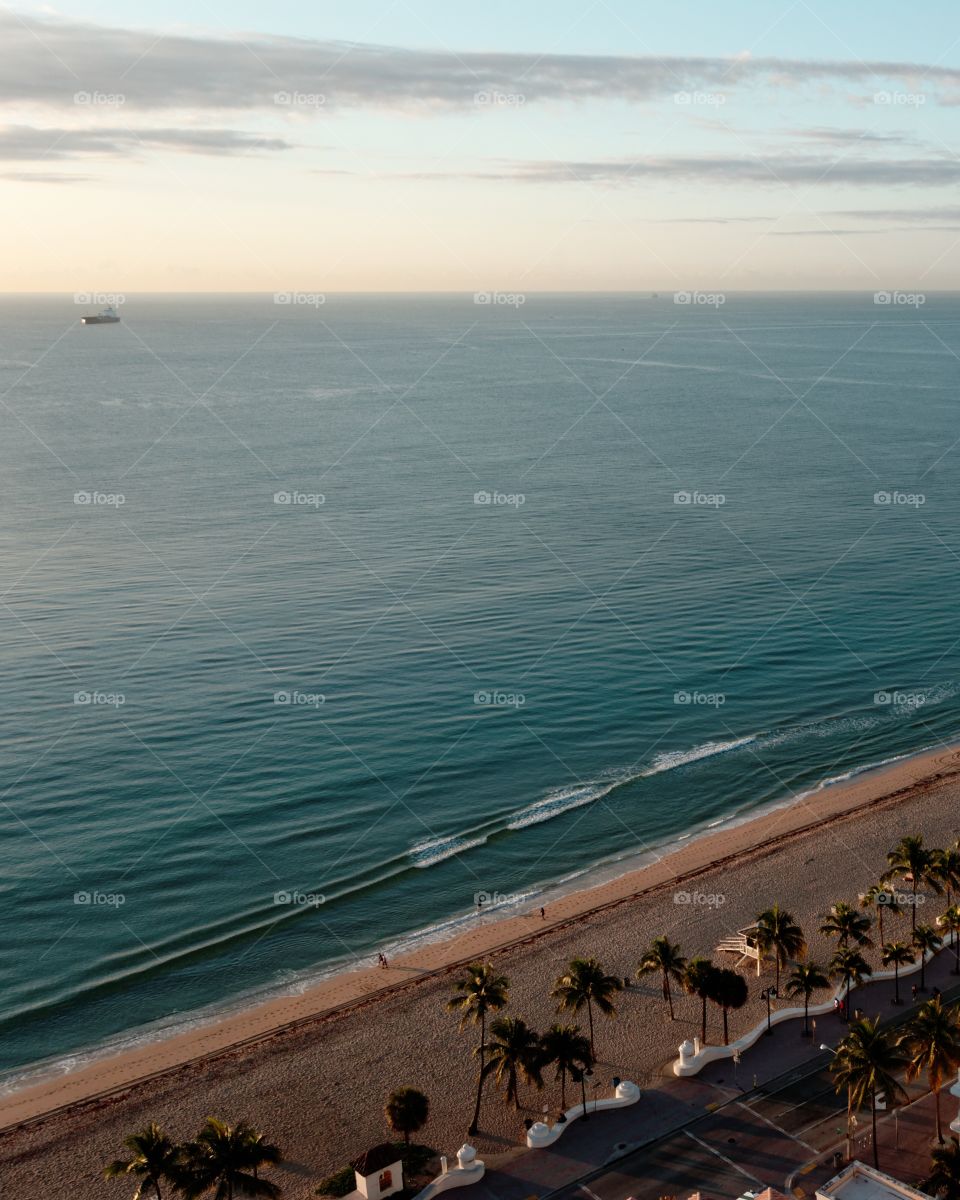Fort Lauderdale Beach. A view from above of the beach in Fort Lauderdale, Florida at dawn when the beach was empty.