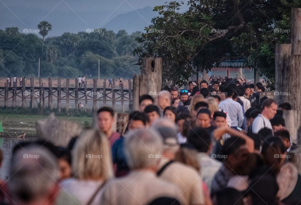 Variety Local life style on U-Bein bridge , the longest wooden bridge in the world , Mandalay Myanmar