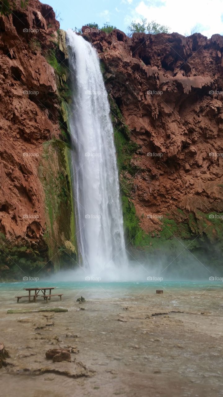One of five beautiful waterfalls in the bottom of the Grand Canyon along Havasu Creek