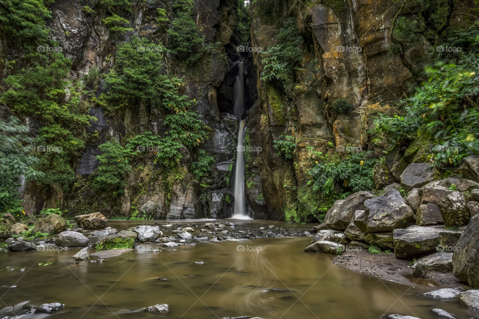 The waterfall of Salto do Cabrito, island of Sao Miguel, Azores, Portugal.