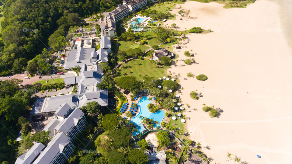 An aerial view Shanri-La Resort located in Tuaran town,Sabah,Malaysia 