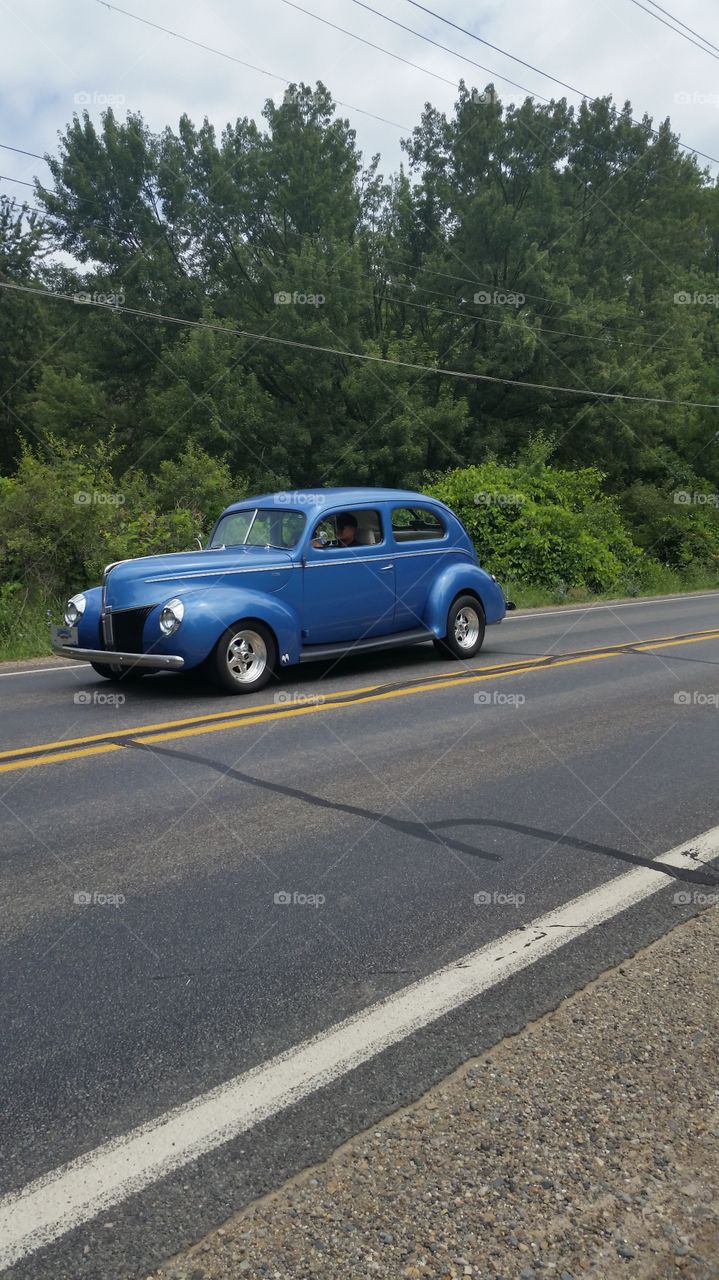 antique blue car