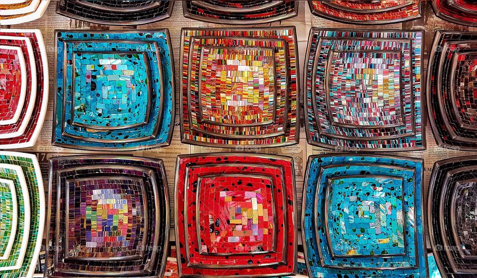 bali colored saucers and plates