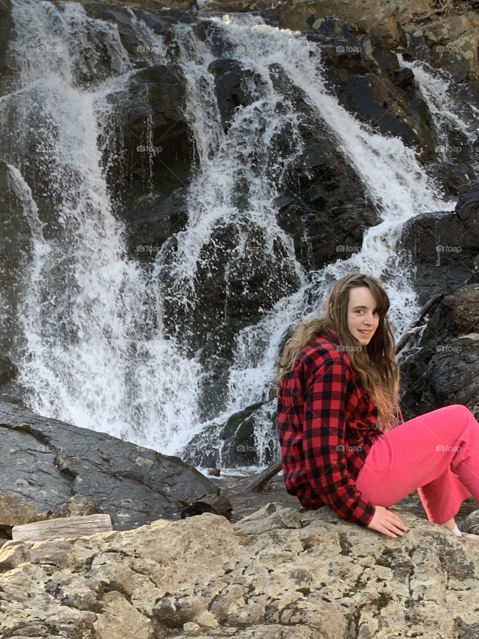 Waterfall, girl, beautiful