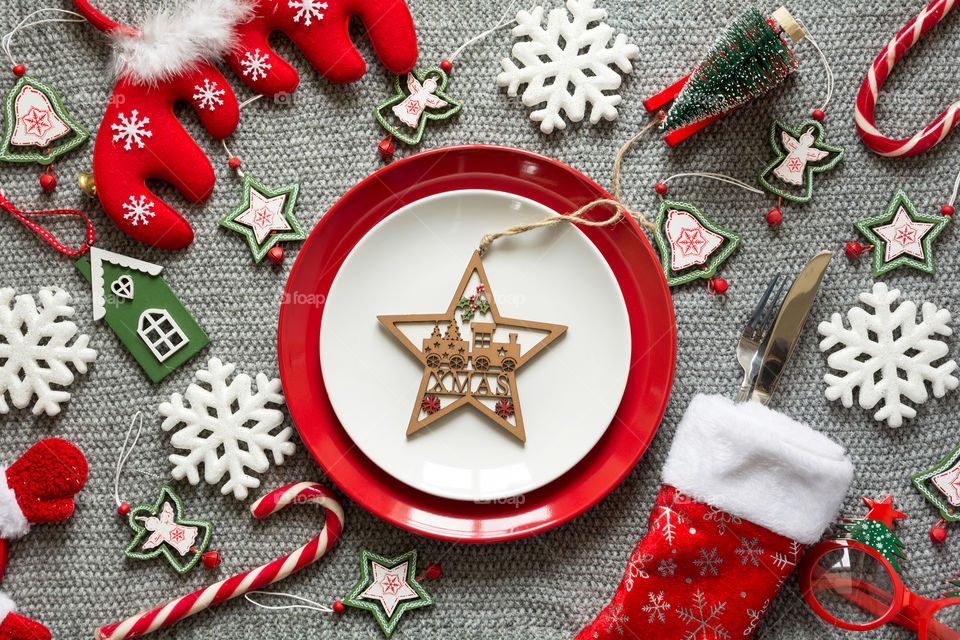 Christmas decorations, top view