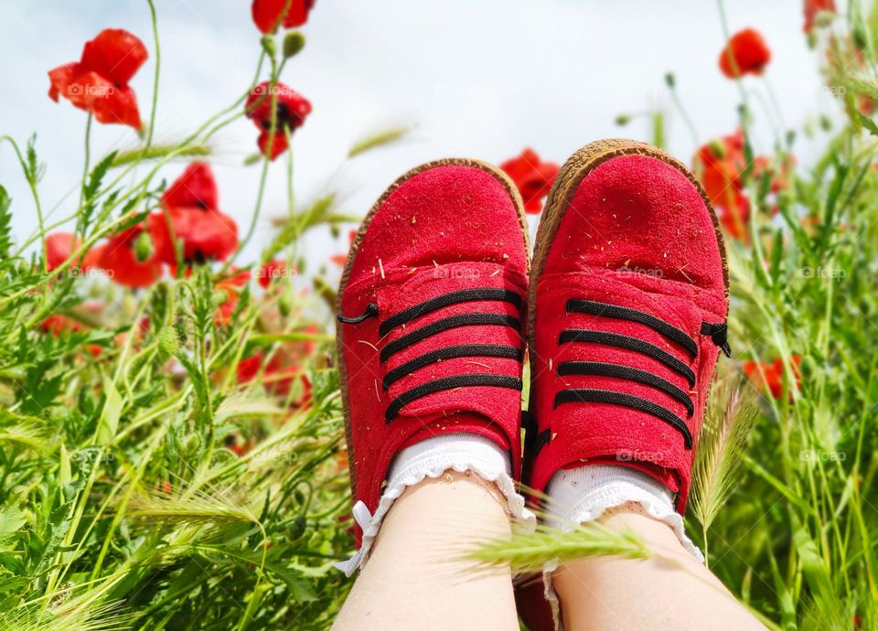 Red shoes, red flowers