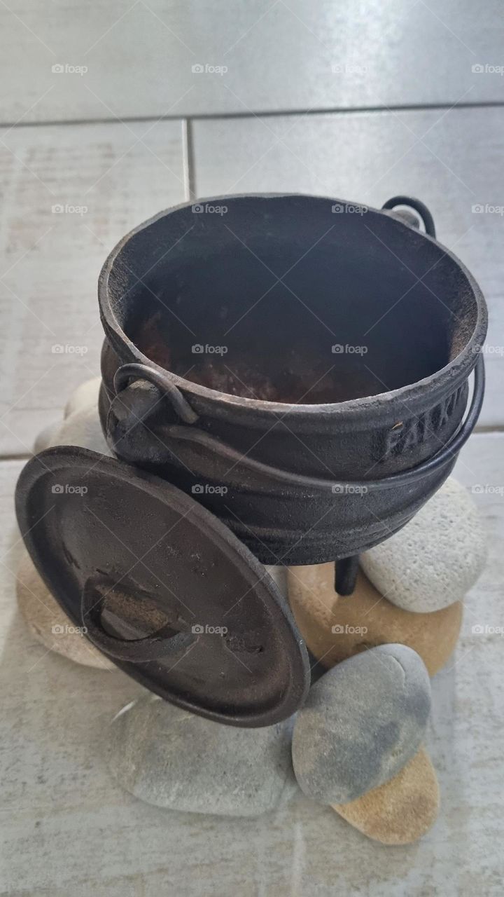 cast-iron pot and lid