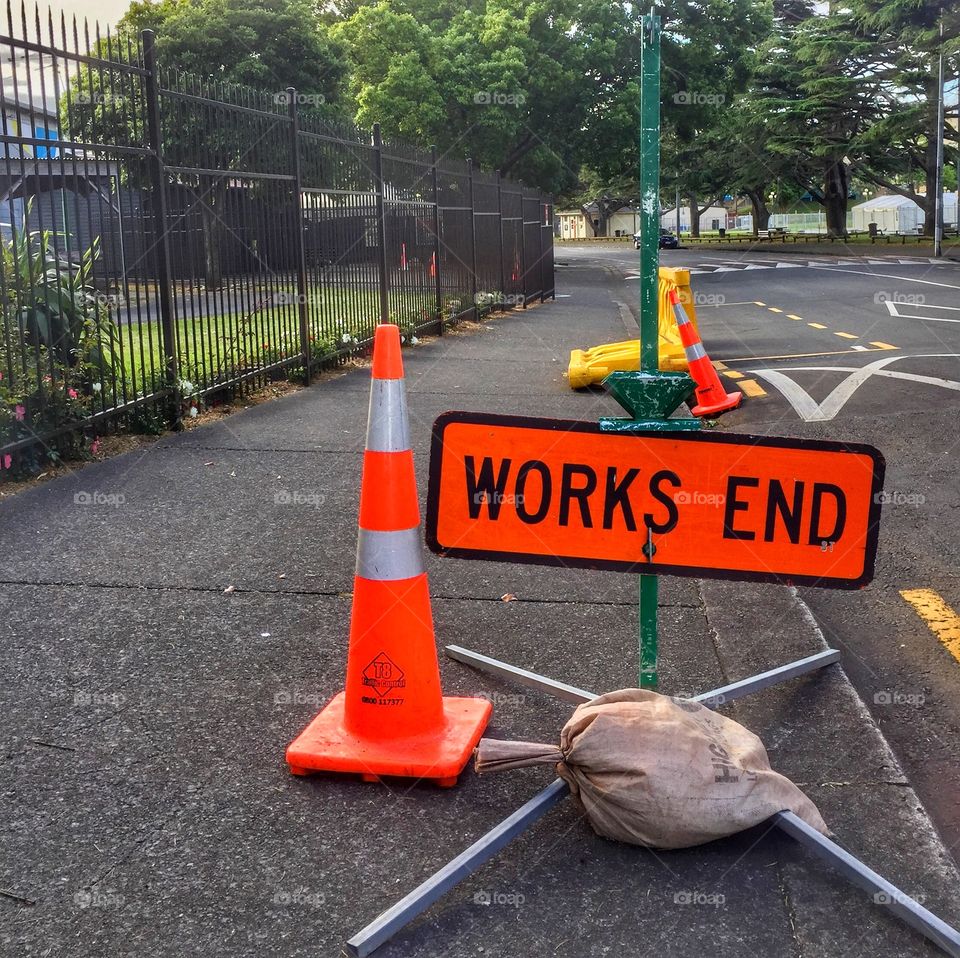 Works End road sign 