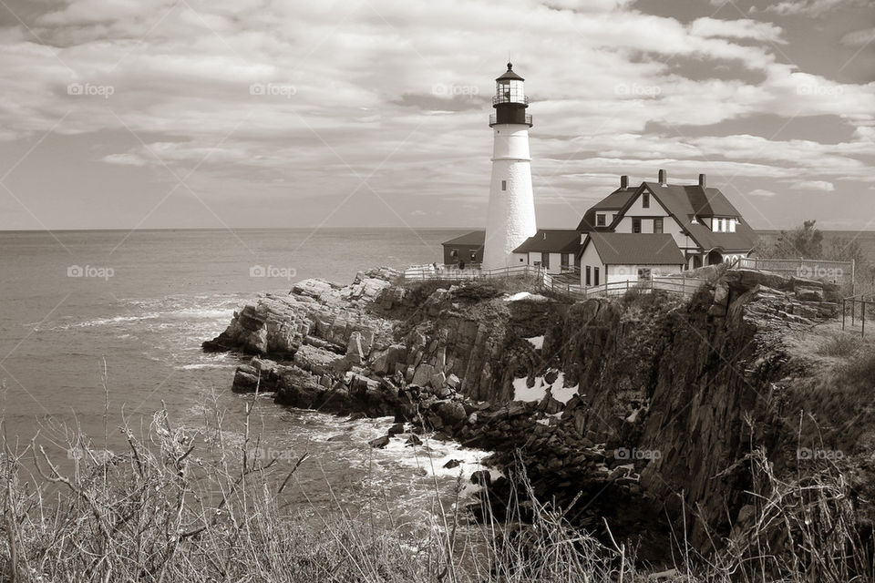 Portland Head Lighthouse in sepia