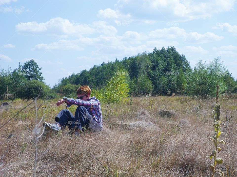 girl on the nature in the forest