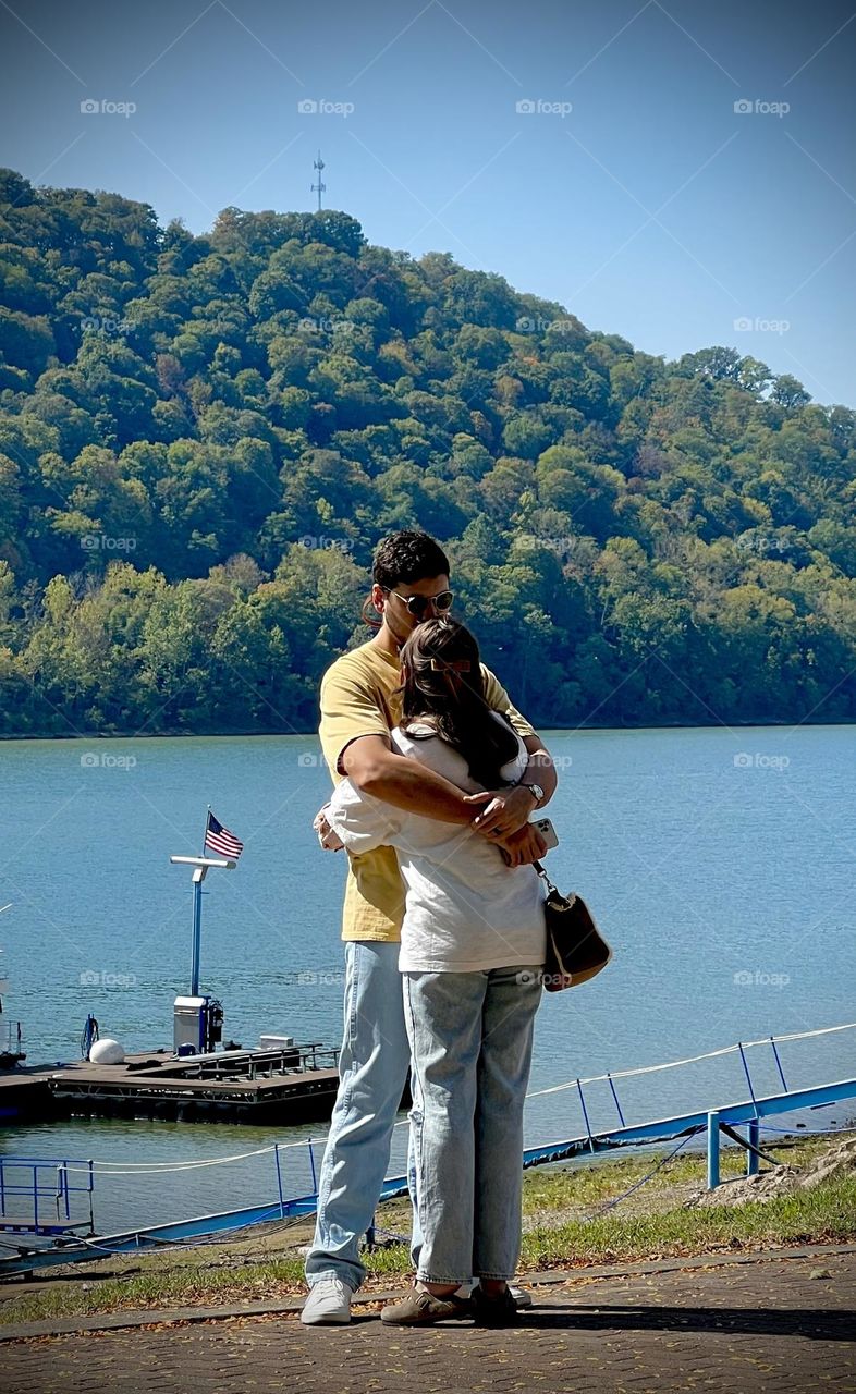 A sweet and tender moment for my daughter and her husband. A kiss and a hug at a festival in Indiana. 