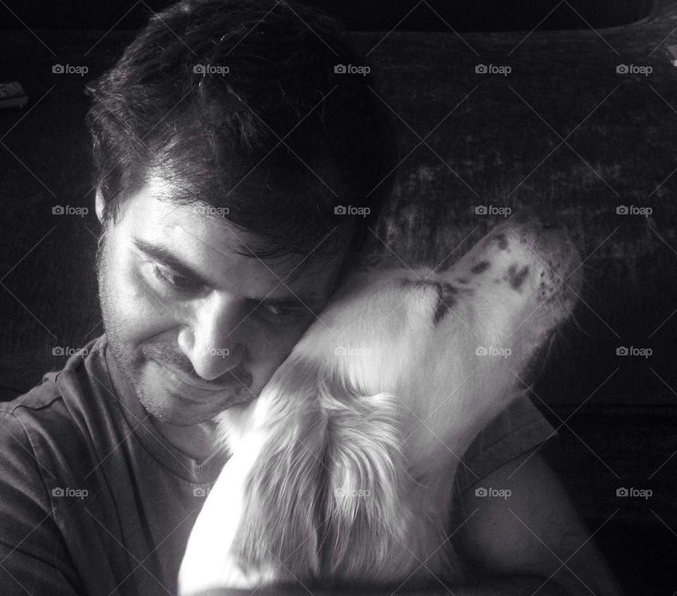 Portrait man and dog