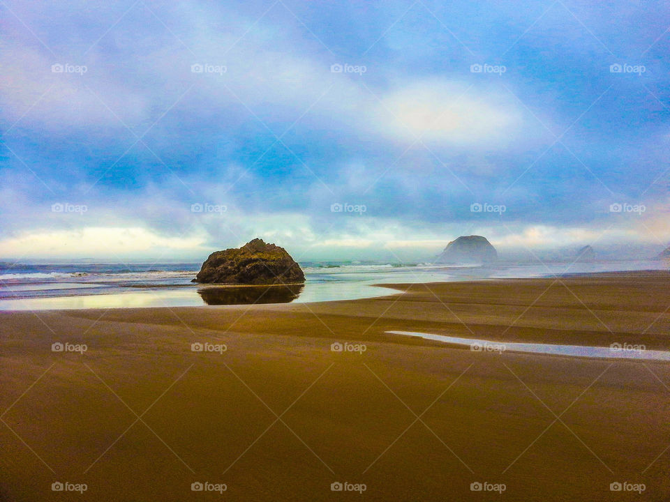 Misty fog over arcadia beach