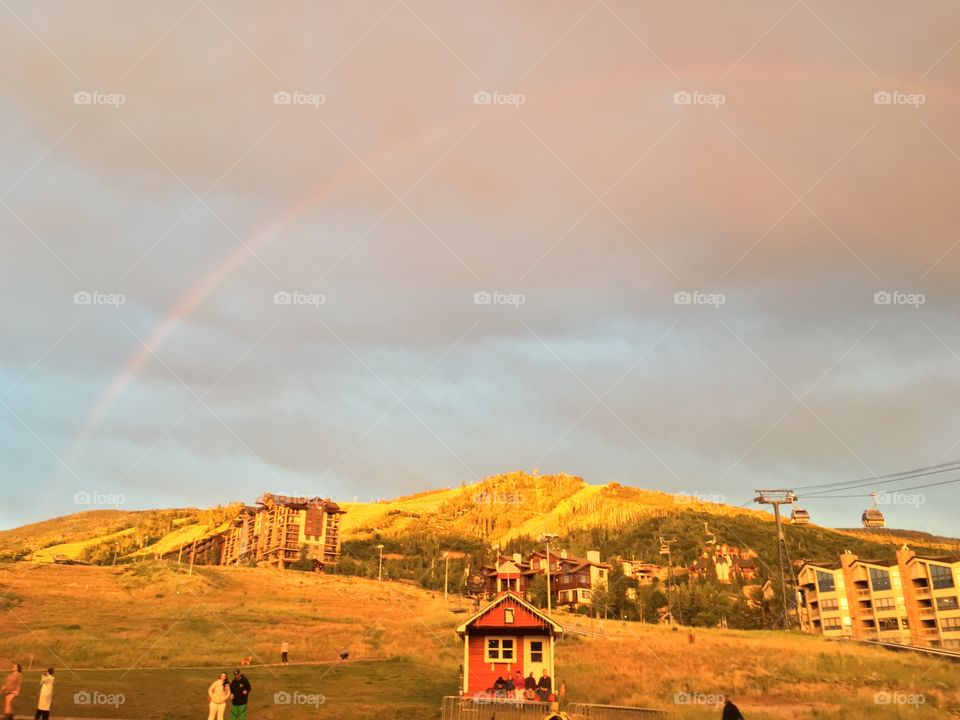 Rainbow in steamboat springs Colorado. Mount Werner. 