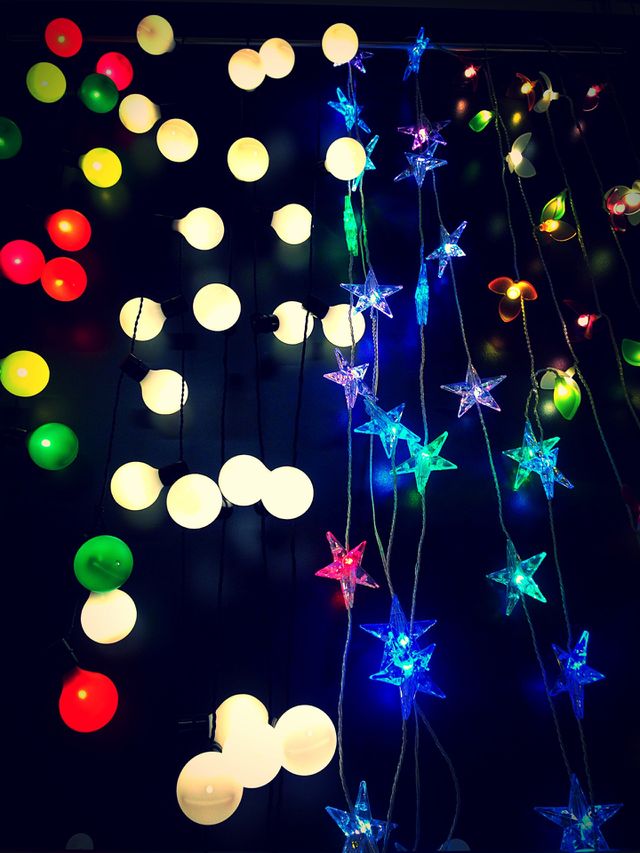 A mix of different colourful party celebration lighting 