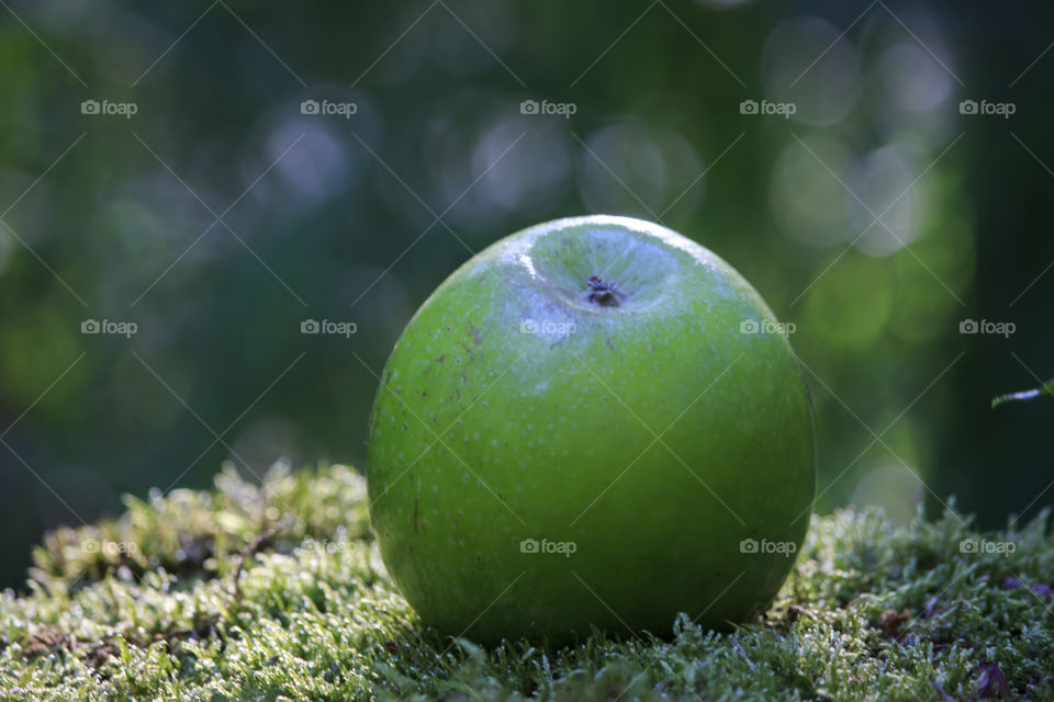 Green apple in green nature 