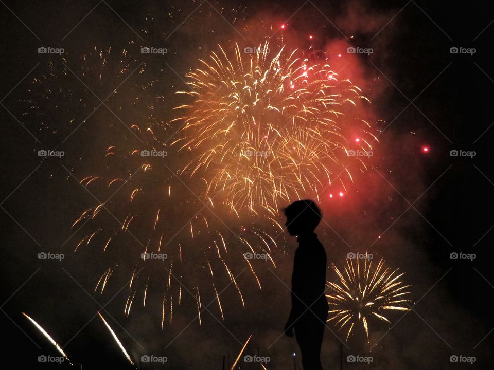 silhouette over firework