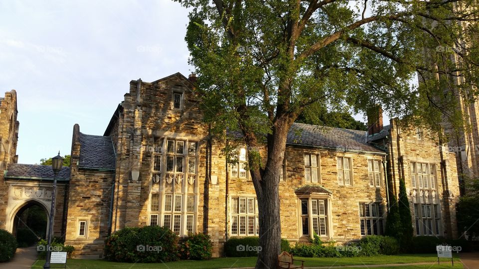 Historic Stone Building. Historic Stone Building and Walkway in the morning sun.