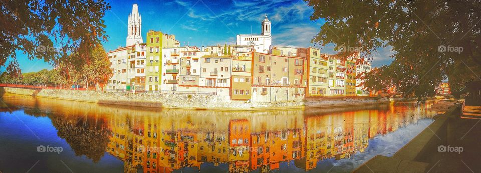 View of the city of Girona. Panoramic view of the city of Girona and the Onyar river