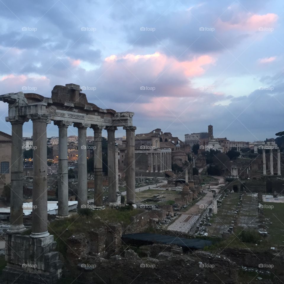 Roman forum at sunset 