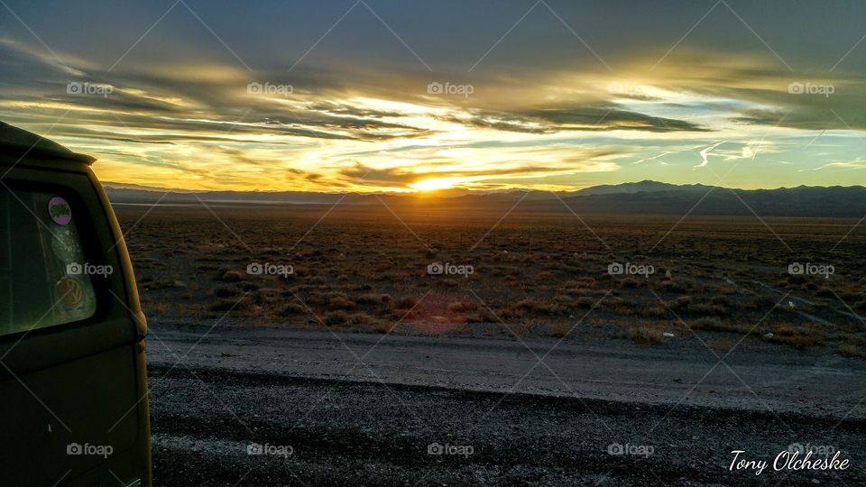 amazing sunset on the Veterans Memorial Highway Nevada