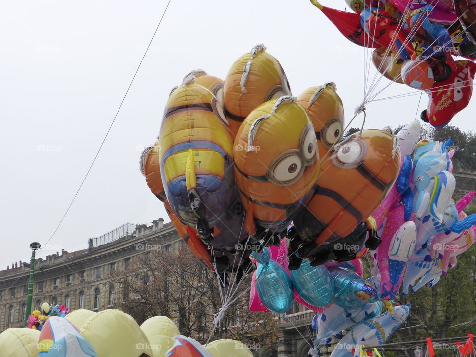 Strange balloons in the city of Milan.Italy