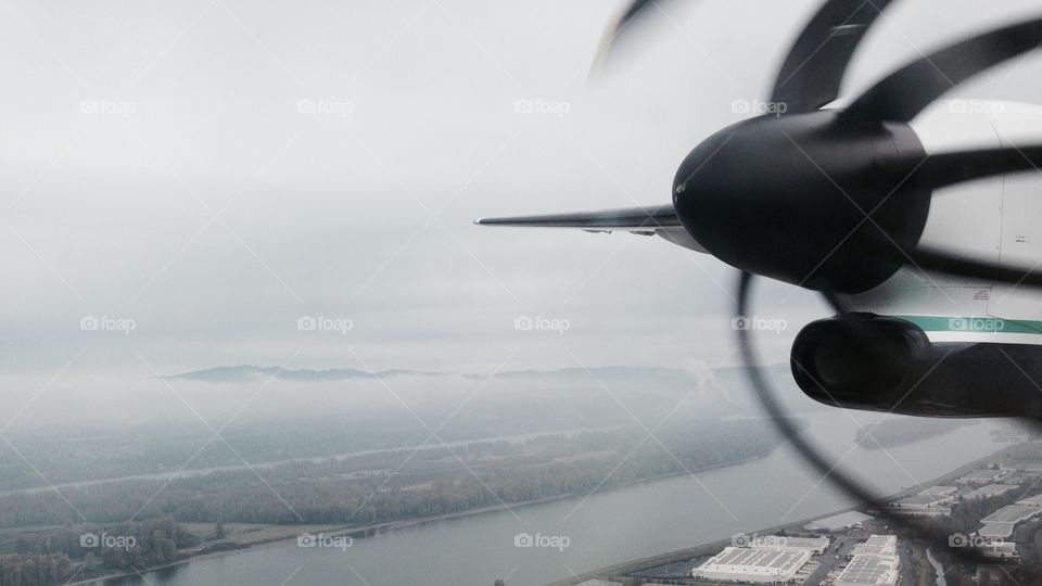 Foggy airplane view