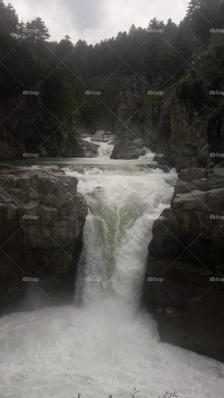 Pure & Green heart breath taking beautiful, natural & Huge Waterfall at "Aharbhal " Shopian Kashmir in Jammu & Kashmir in India at  commencment of Autum season in this part of World ; Asia....