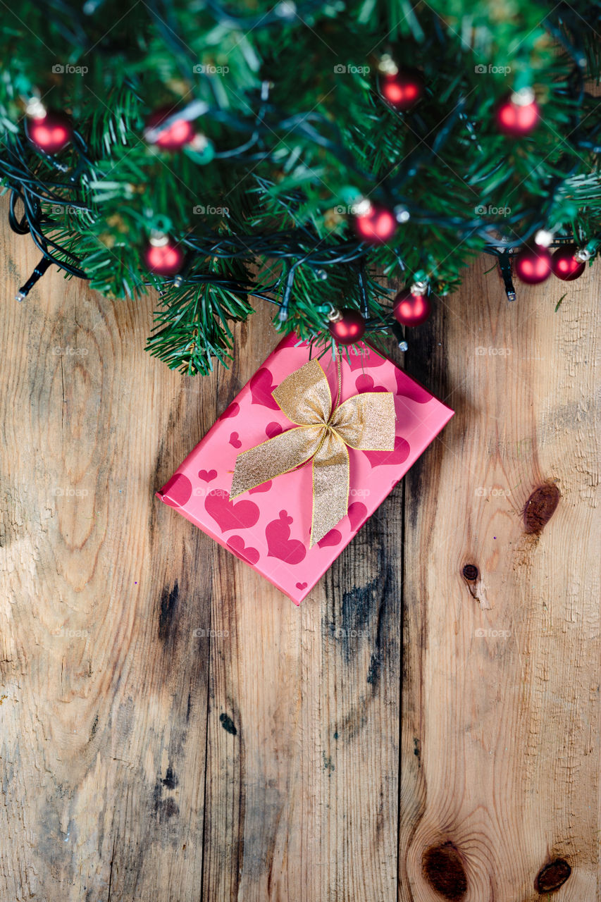 High angle view of decoration near christmas tree